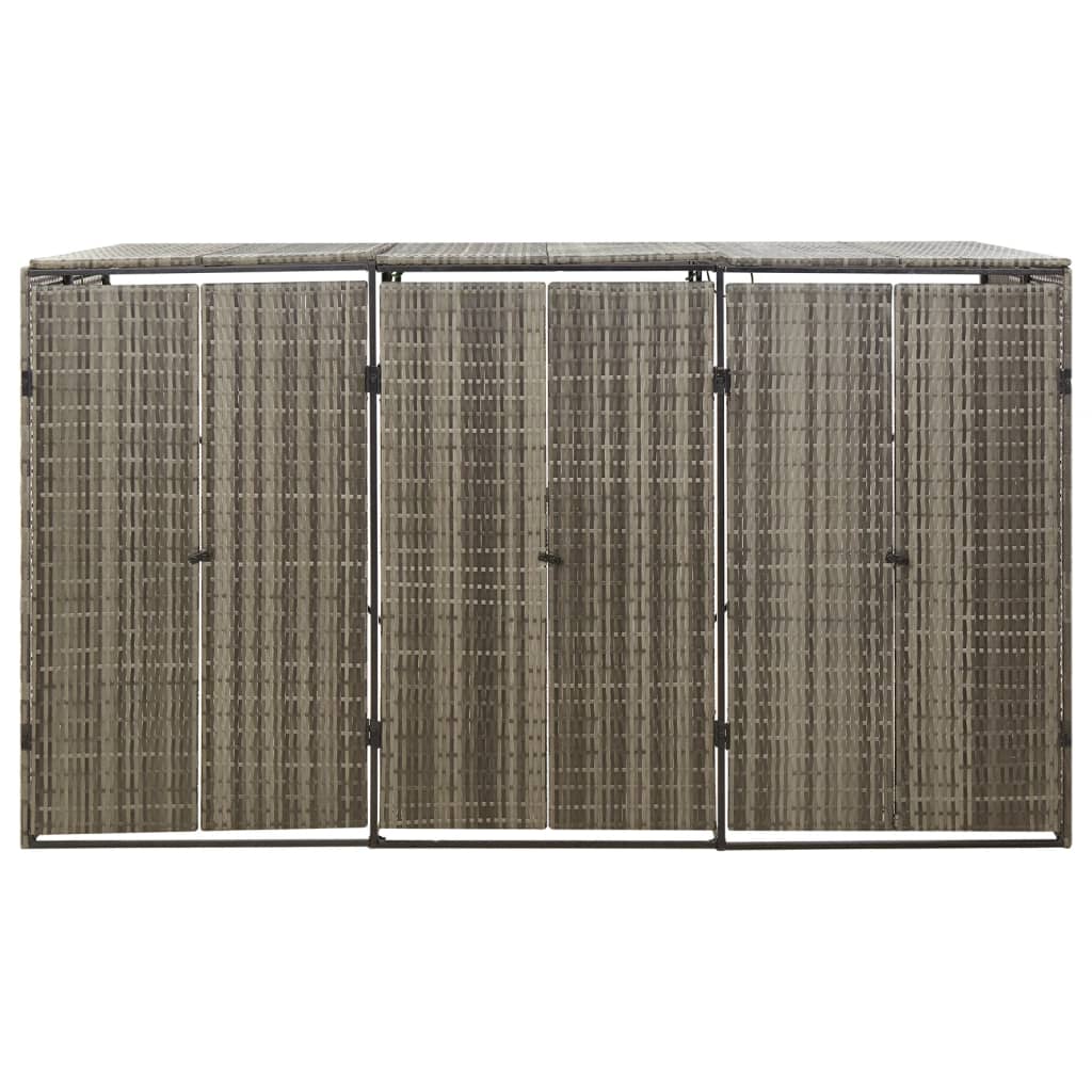 vidaXL Magazie de pubele triplă, gri, 207x80x117 cm, poliratan