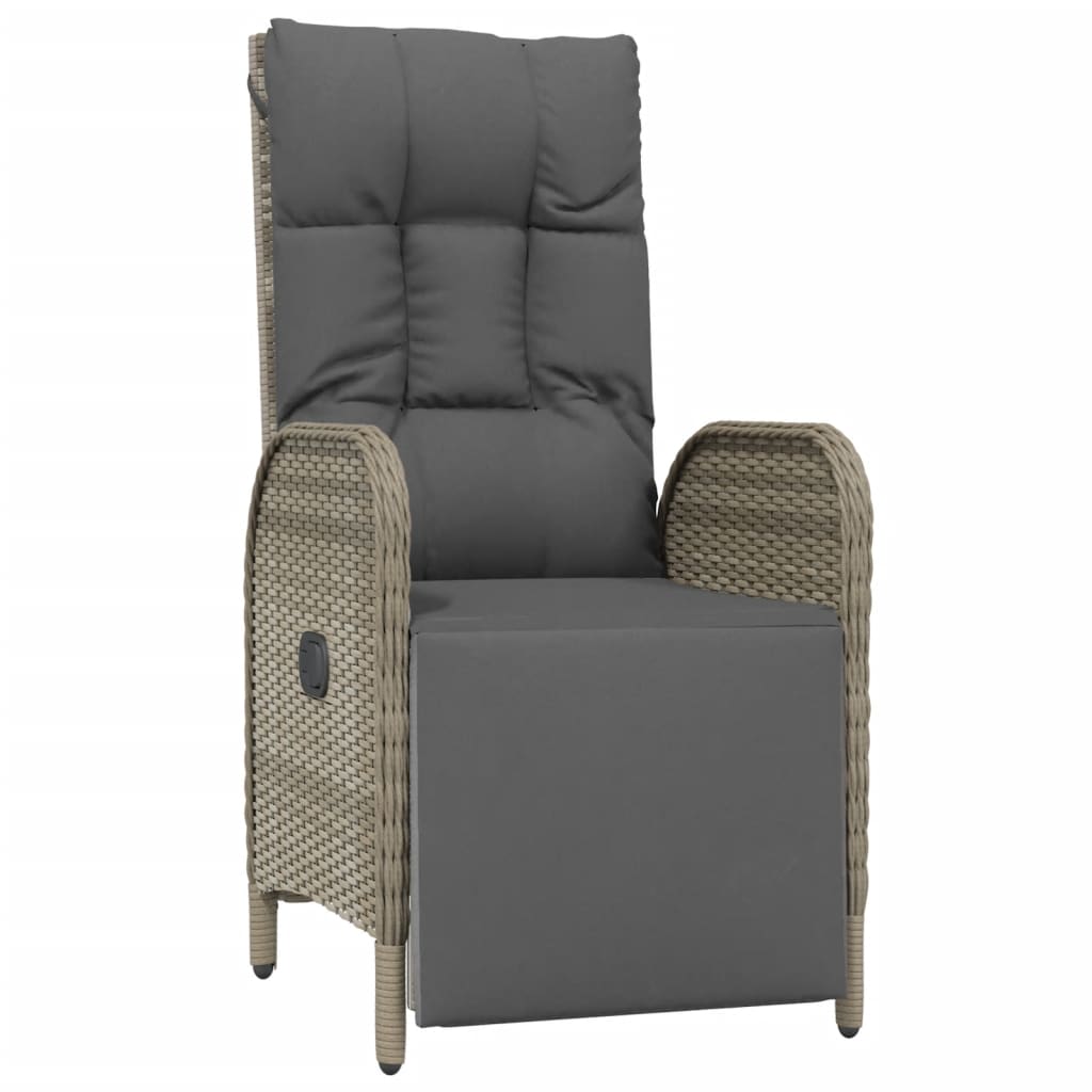 vidaXL Scaune rabatabile de exterior, cu perne, 2 buc, gri, poliratan vidaXL Scaune rabatabile de exterior, cu perne, 2 buc, gri, poliratan
