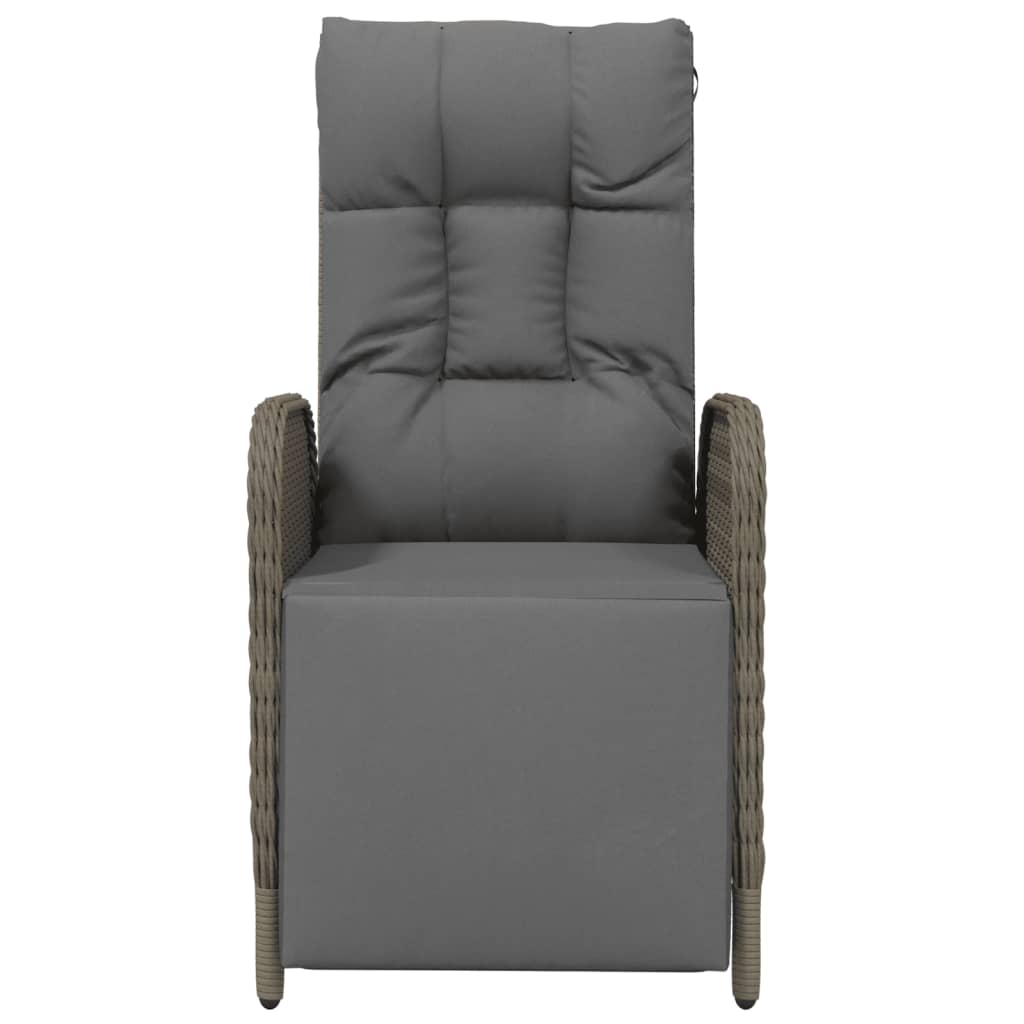 vidaXL Scaune rabatabile de exterior, cu perne, 2 buc, gri, poliratan vidaXL Scaune rabatabile de exterior, cu perne, 2 buc, gri, poliratan