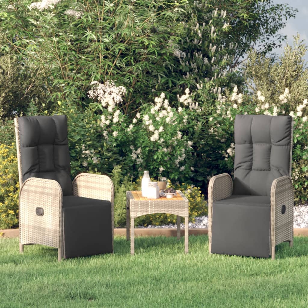 vidaXL Scaune rabatabile de exterior, cu perne, 2 buc, gri, poliratan vidaXL Scaune rabatabile de exterior, cu perne, 2 buc, gri, poliratan