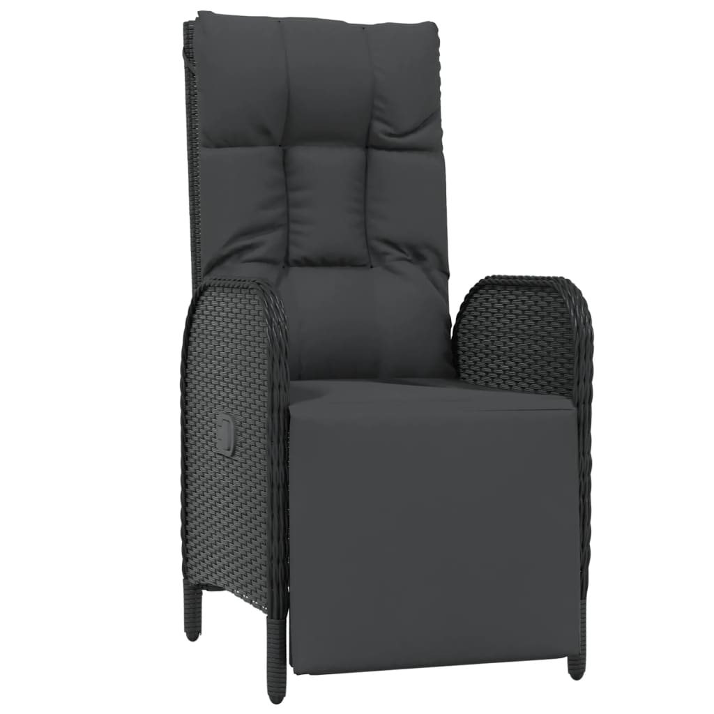 vidaXL Scaune rabatabile exterior, cu perne, 2 buc., negru, poliratan vidaXL Scaune rabatabile exterior, cu perne, 2 buc., negru, poliratan
