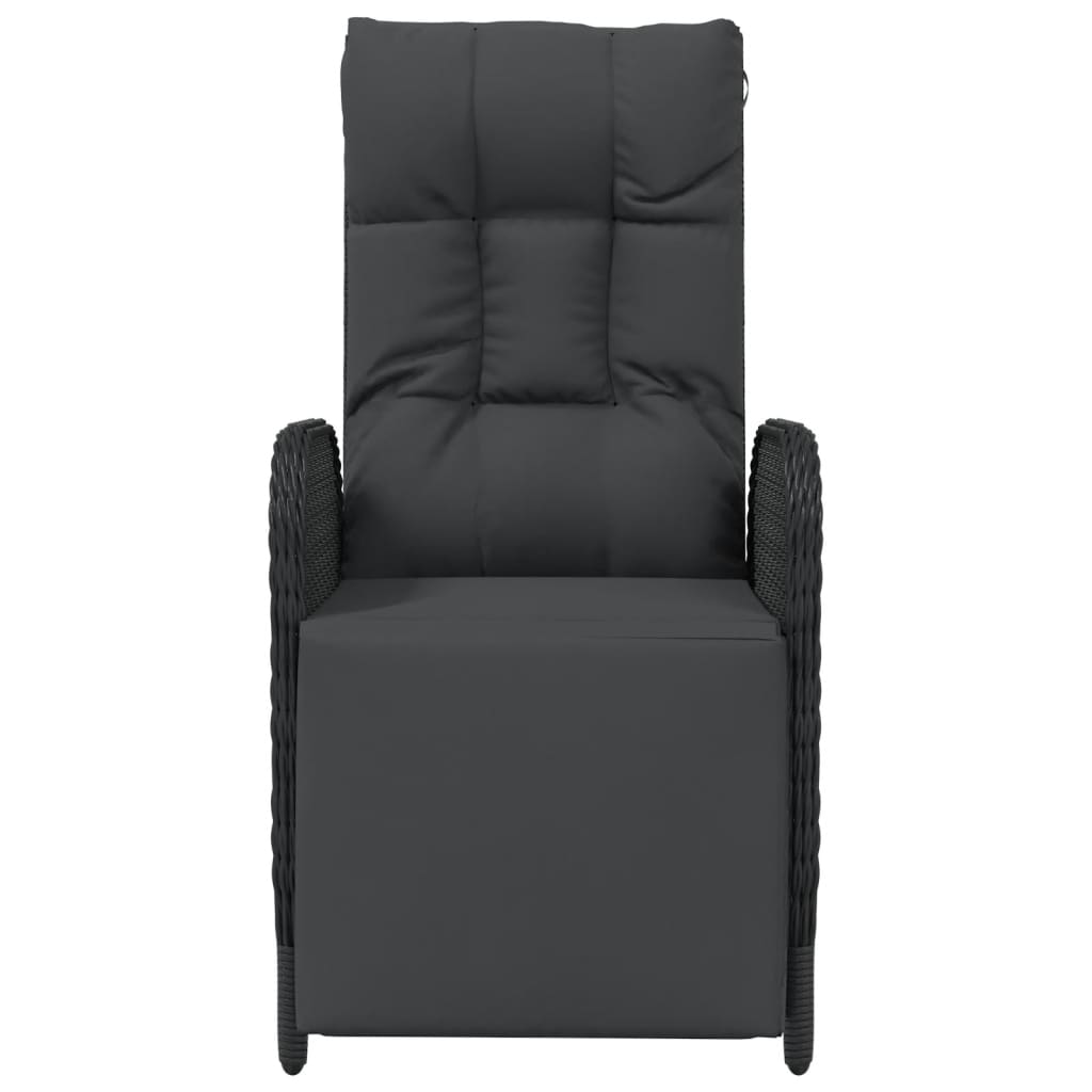 vidaXL Scaune rabatabile exterior, cu perne, 2 buc., negru, poliratan vidaXL Scaune rabatabile exterior, cu perne, 2 buc., negru, poliratan