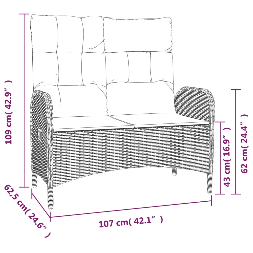 vidaXL Bancă de grădină rabatabilă cu perne, gri, 107 cm, poliratan vidaXL Bancă de grădină rabatabilă cu perne, gri, 107 cm, poliratan
