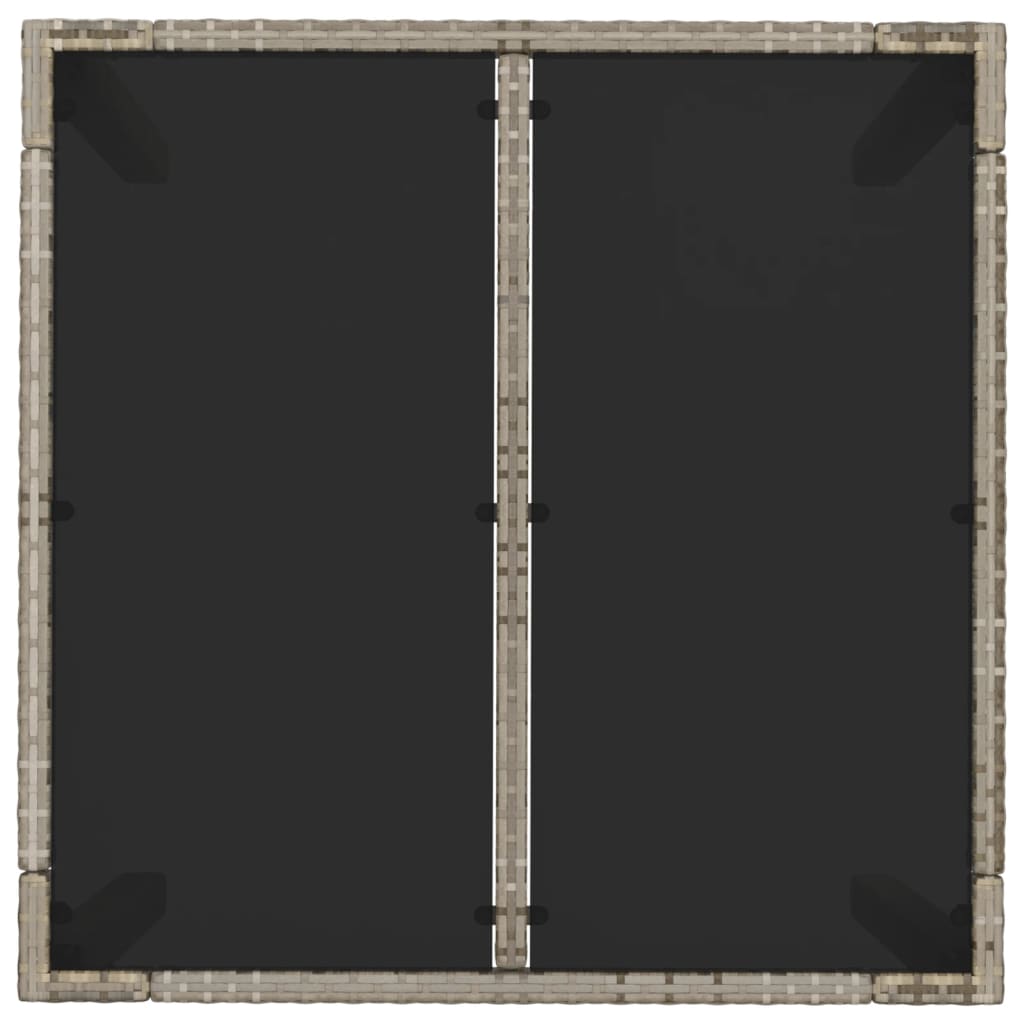 vidaXL Masă de grădină cu blat din sticlă, gri, 90x90x75 cm, poliratan vidaXL Masă de grădină cu blat din sticlă, gri, 90x90x75 cm, poliratan