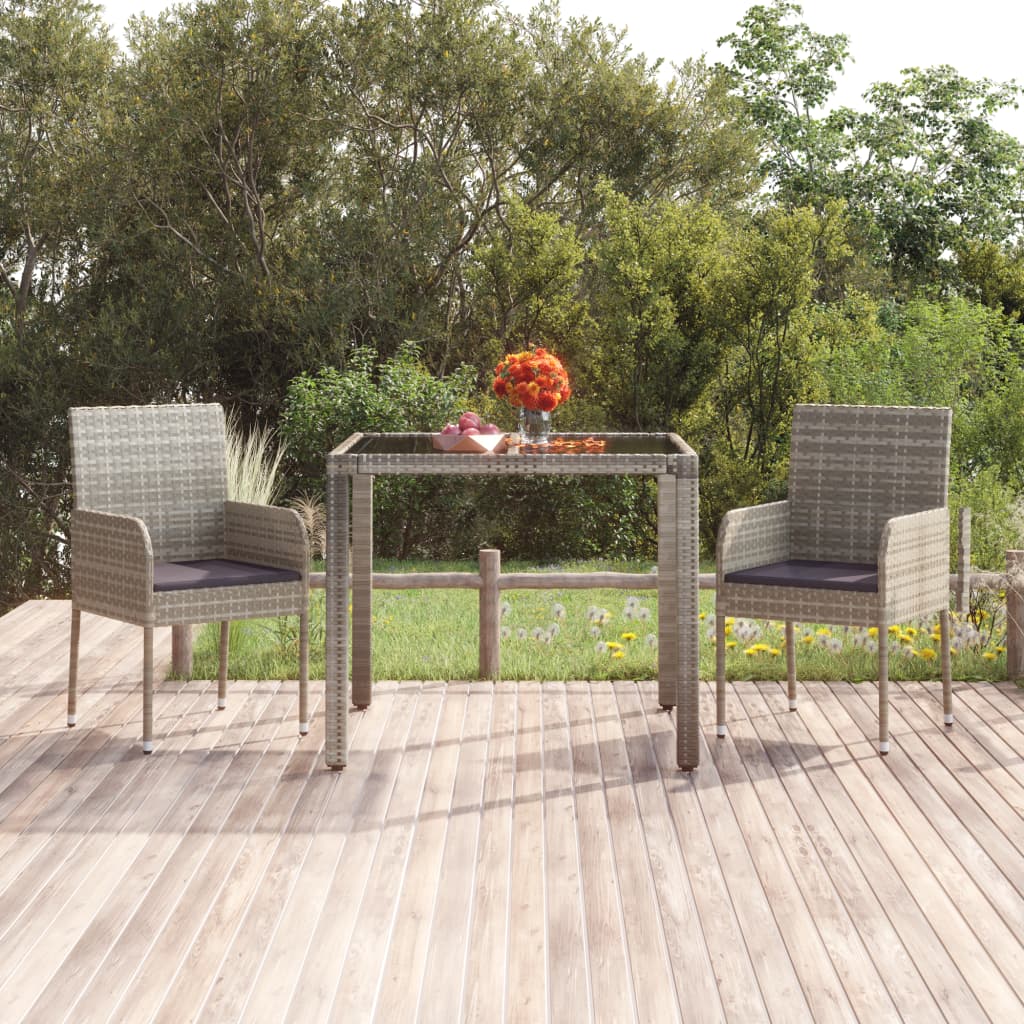 vidaXL Masă de grădină cu blat din sticlă, gri, 90x90x75 cm, poliratan vidaXL Masă de grădină cu blat din sticlă, gri, 90x90x75 cm, poliratan