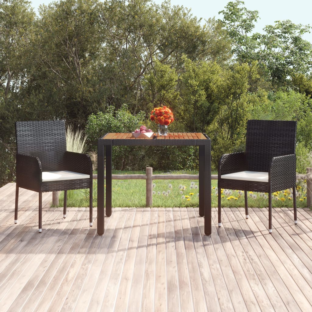 vidaXL Masă de grădină cu blat din lemn negru, 90x90x75 cm, poliratan vidaXL Masă de grădină cu blat din lemn negru, 90x90x75 cm, poliratan