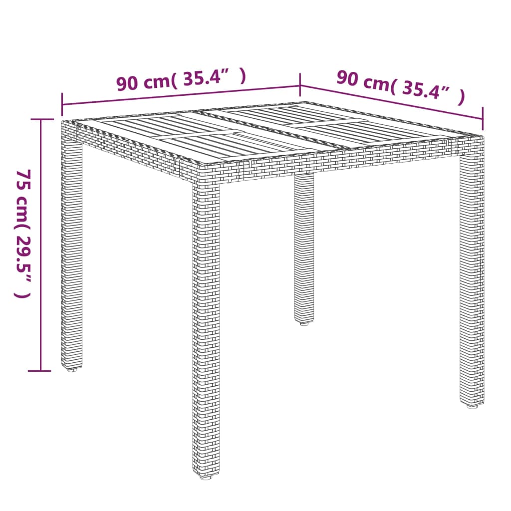 vidaXL Masă de grădină cu blat din lemn, gri, 90x90x75 cm, poliratan vidaXL Masă de grădină cu blat din lemn, gri, 90x90x75 cm, poliratan