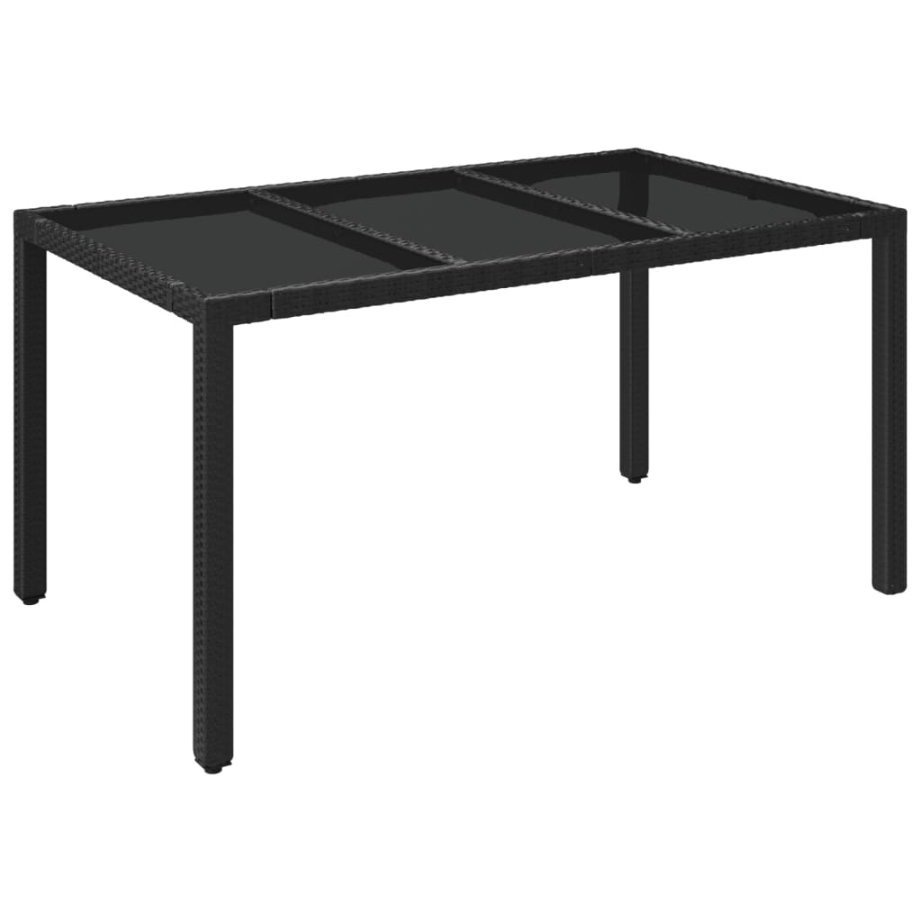 vidaXL Masă grădină cu blat din sticlă, negru, 150x90x75 cm, poliratan