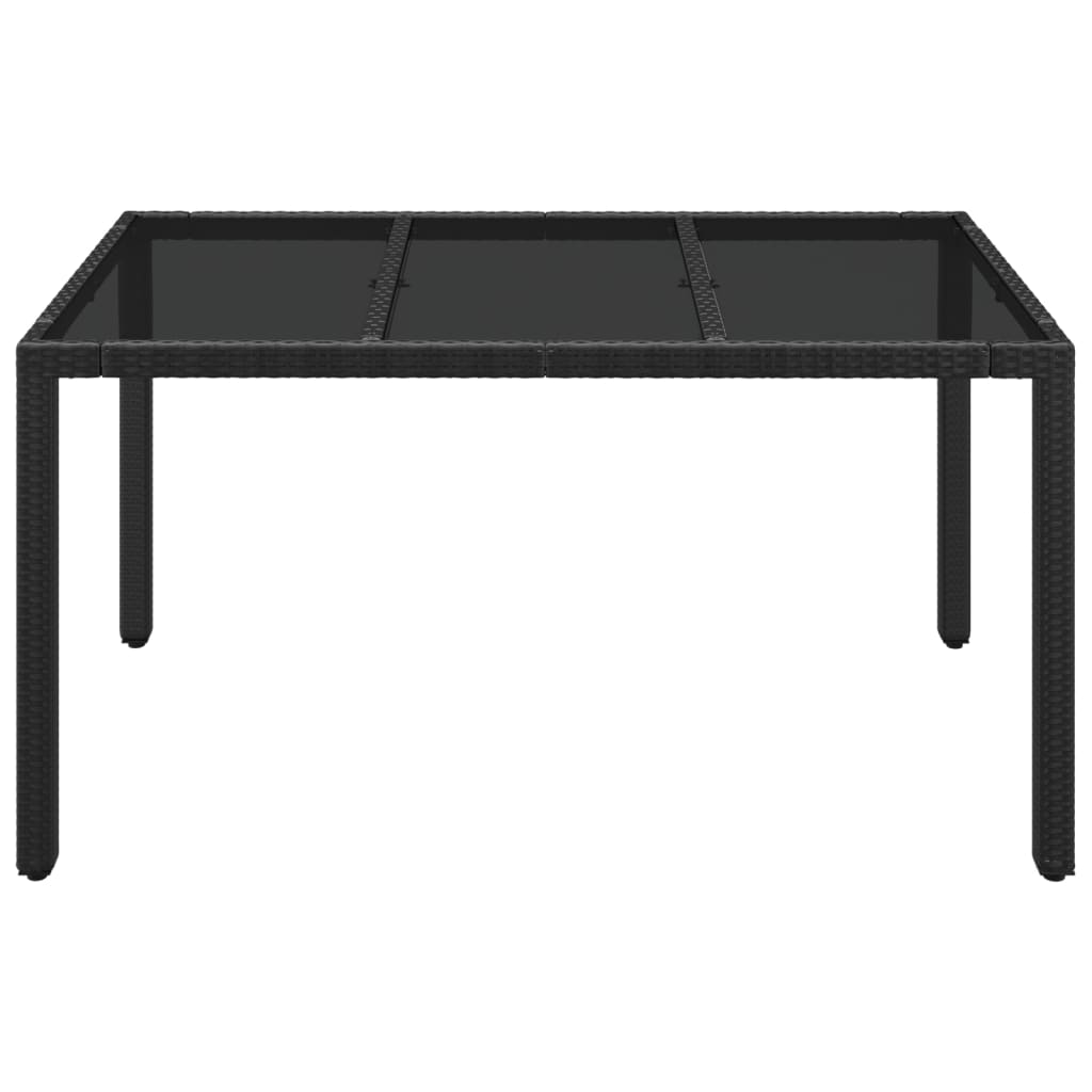 vidaXL Masă grădină cu blat din sticlă, negru, 150x90x75 cm, poliratan