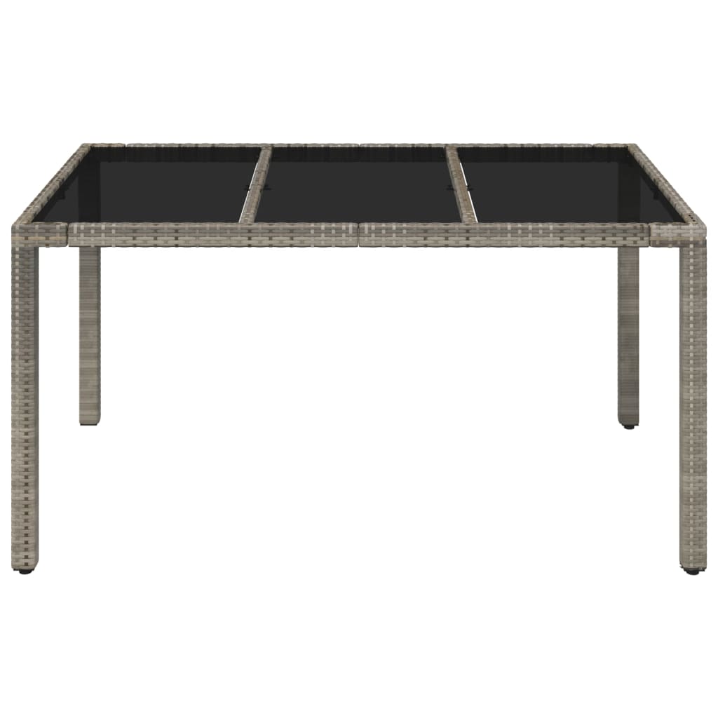 vidaXL Masă de grădină cu blat din sticlă gri, 150x90x75 cm, poliratan