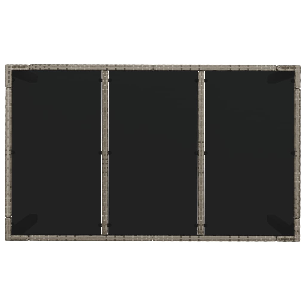 vidaXL Masă de grădină cu blat din sticlă gri, 150x90x75 cm, poliratan