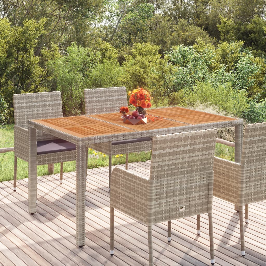 vidaXL Masă de grădină cu blat din lemn, gri, 150x90x75 cm, poliratan vidaXL Masă de grădină cu blat din lemn, gri, 150x90x75 cm, poliratan