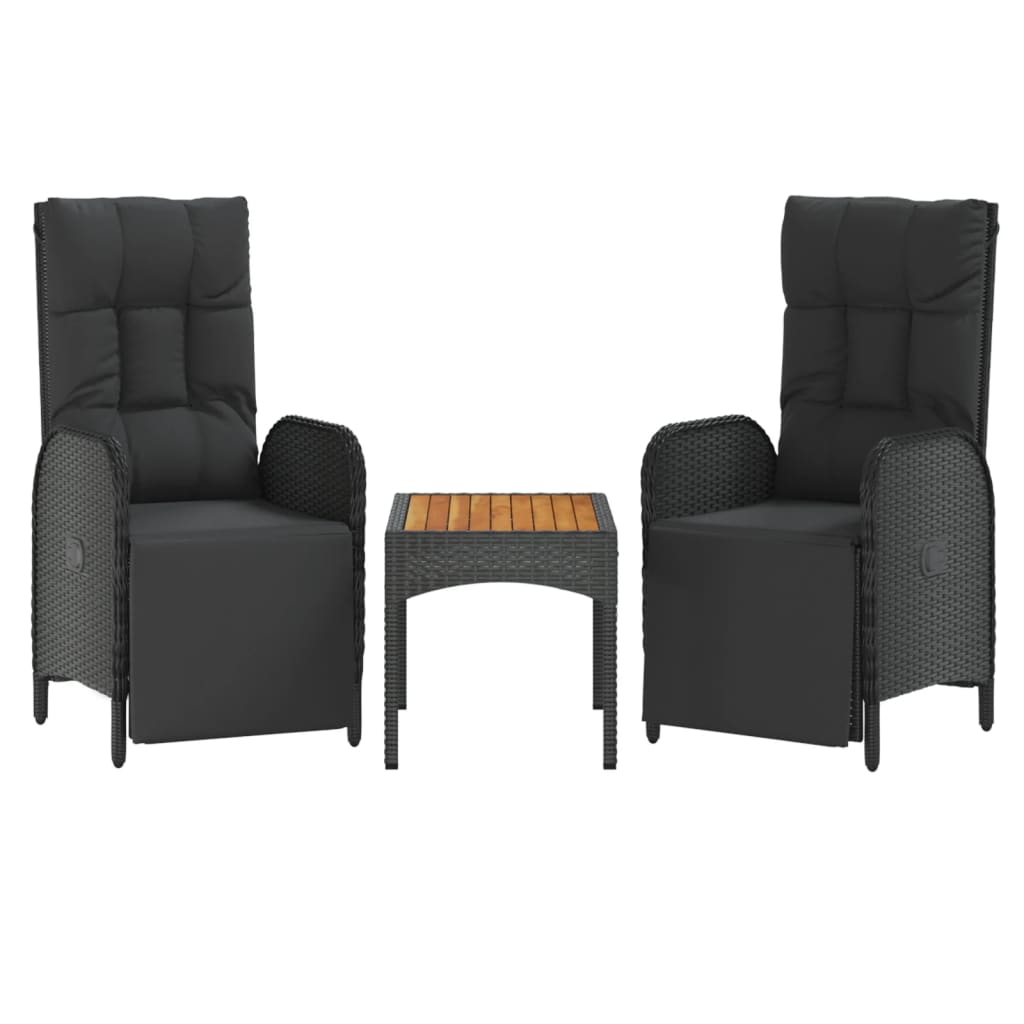 vidaXL Scaune rabatabile de grădină, 2 buc., cu masă, negru, poliratan vidaXL Scaune rabatabile de grădină, 2 buc., cu masă, negru, poliratan