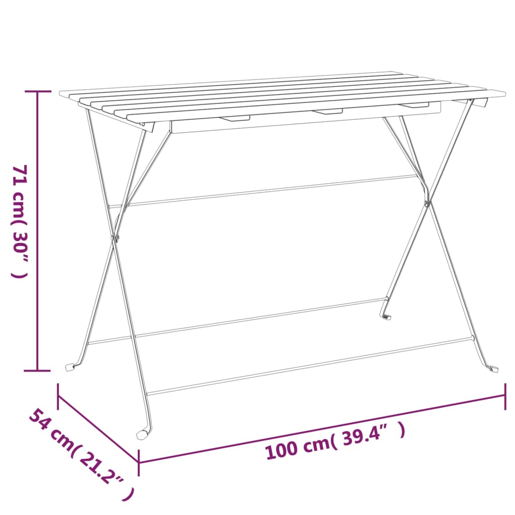 vidaXL Masă bistro pliabilă, 100x54x71 cm, lemn masiv de acacia & oțel vidaXL Masă bistro pliabilă, 100x54x71 cm, lemn masiv de acacia & oțel