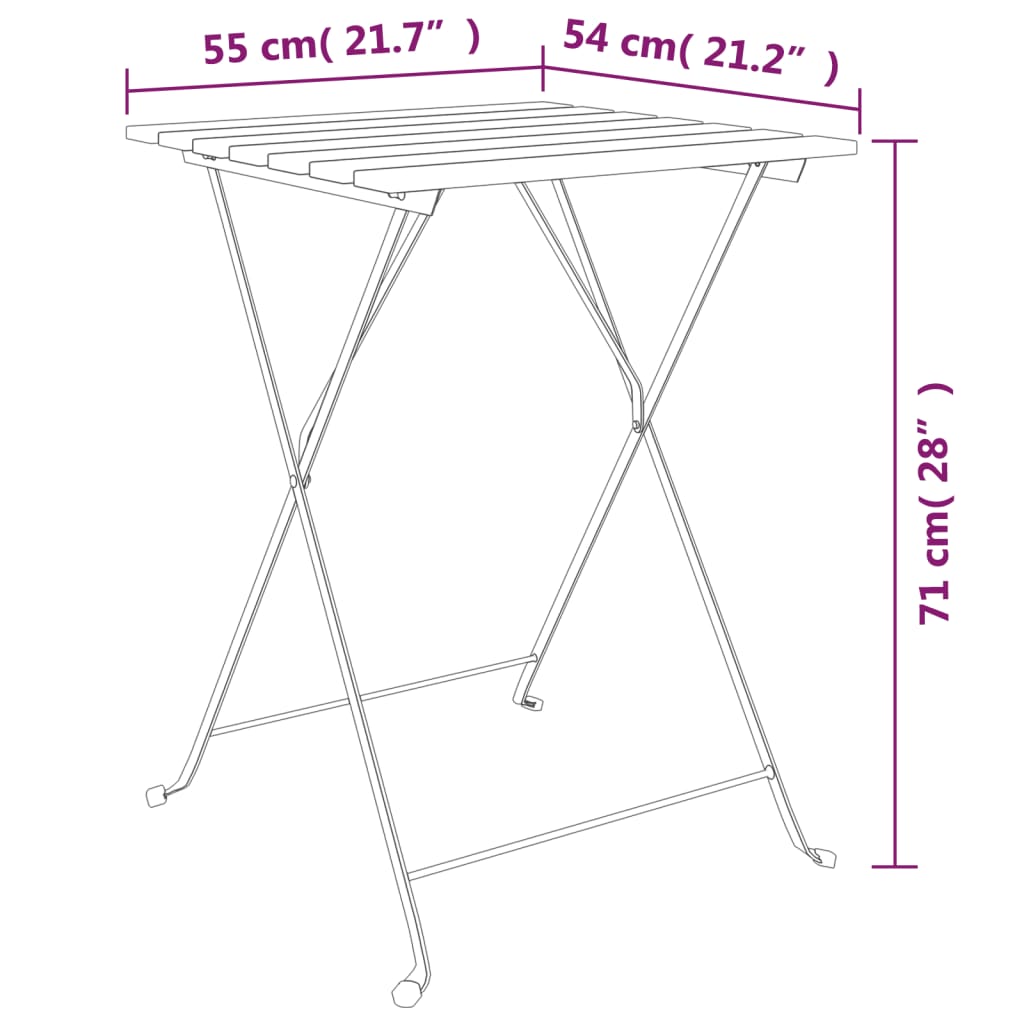 vidaXL Masa de bistro pliabilă, 55x54x71 cm, lemn masiv de tec și oțel