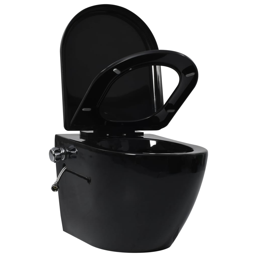 vidaXL Vas WC de perete fără ramă, rezervor încastrat, negru, ceramică vidaXL Vas WC de perete fără ramă, rezervor încastrat, negru, ceramică