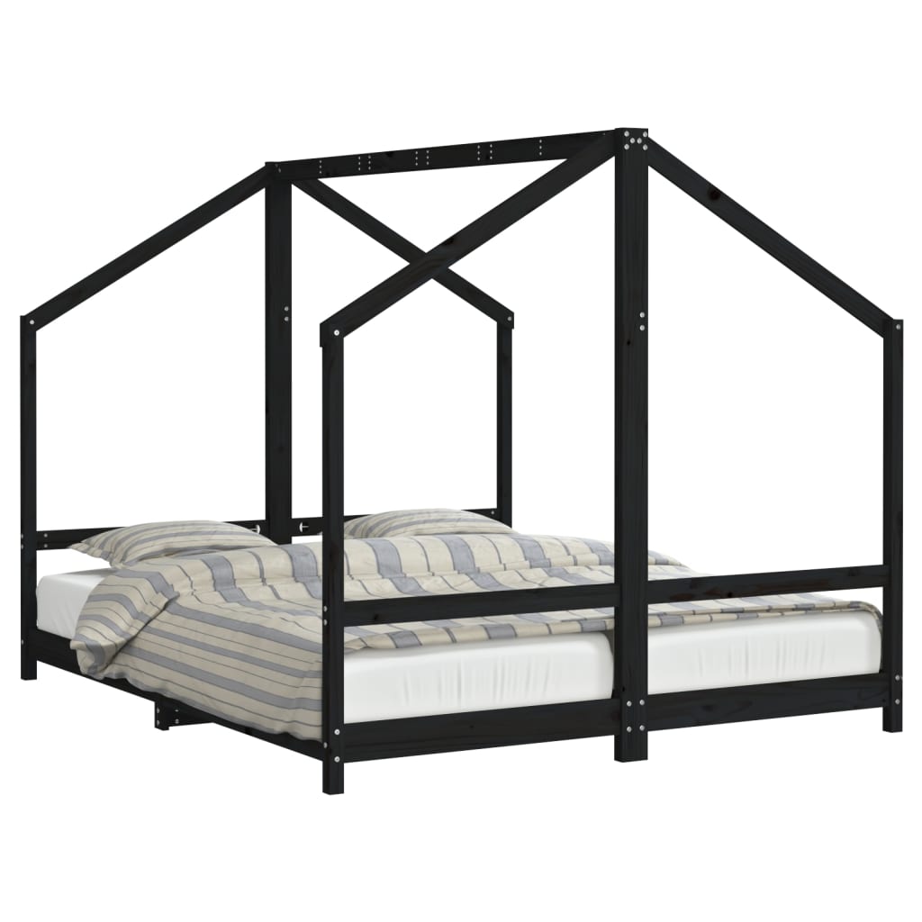vidaXL Cadru de pat pentru copii negru 2x(80x200) cm lemn masiv de pin vidaXL Cadru de pat pentru copii negru 2x(80x200) cm lemn masiv de pin