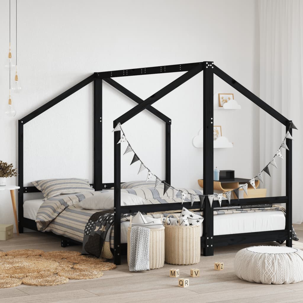 vidaXL Cadru de pat pentru copii negru 2x(80x200) cm lemn masiv de pin vidaXL Cadru de pat pentru copii negru 2x(80x200) cm lemn masiv de pin