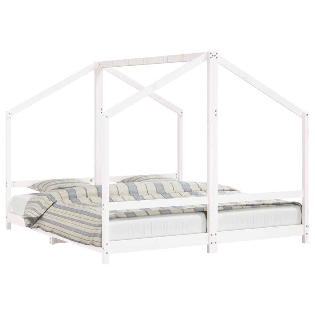 vidaXL Cadru de pat pentru copii, alb, 2x(90x200)cm, lemn masiv de pin
