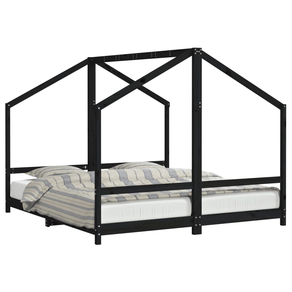 vidaXL Cadru de pat pentru copii negru 2x(90x200) cm lemn masiv de pin vidaXL Cadru de pat pentru copii negru 2x(90x200) cm lemn masiv de pin