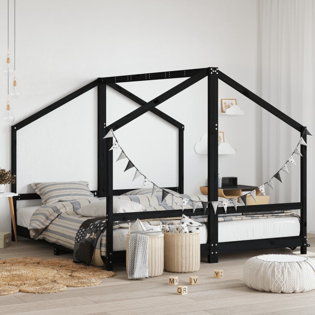 vidaXL Cadru de pat pentru copii negru 2x(90x200) cm lemn masiv de pin vidaXL Cadru de pat pentru copii negru 2x(90x200) cm lemn masiv de pin