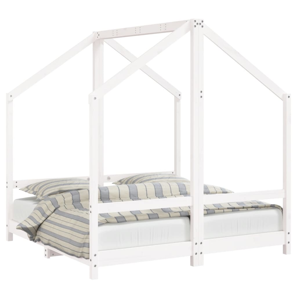 vidaXL Cadru de pat pentru copii, alb, 2x(70x140) cm, lemn masiv pin vidaXL Cadru de pat pentru copii, alb, 2x(70x140) cm, lemn masiv pin