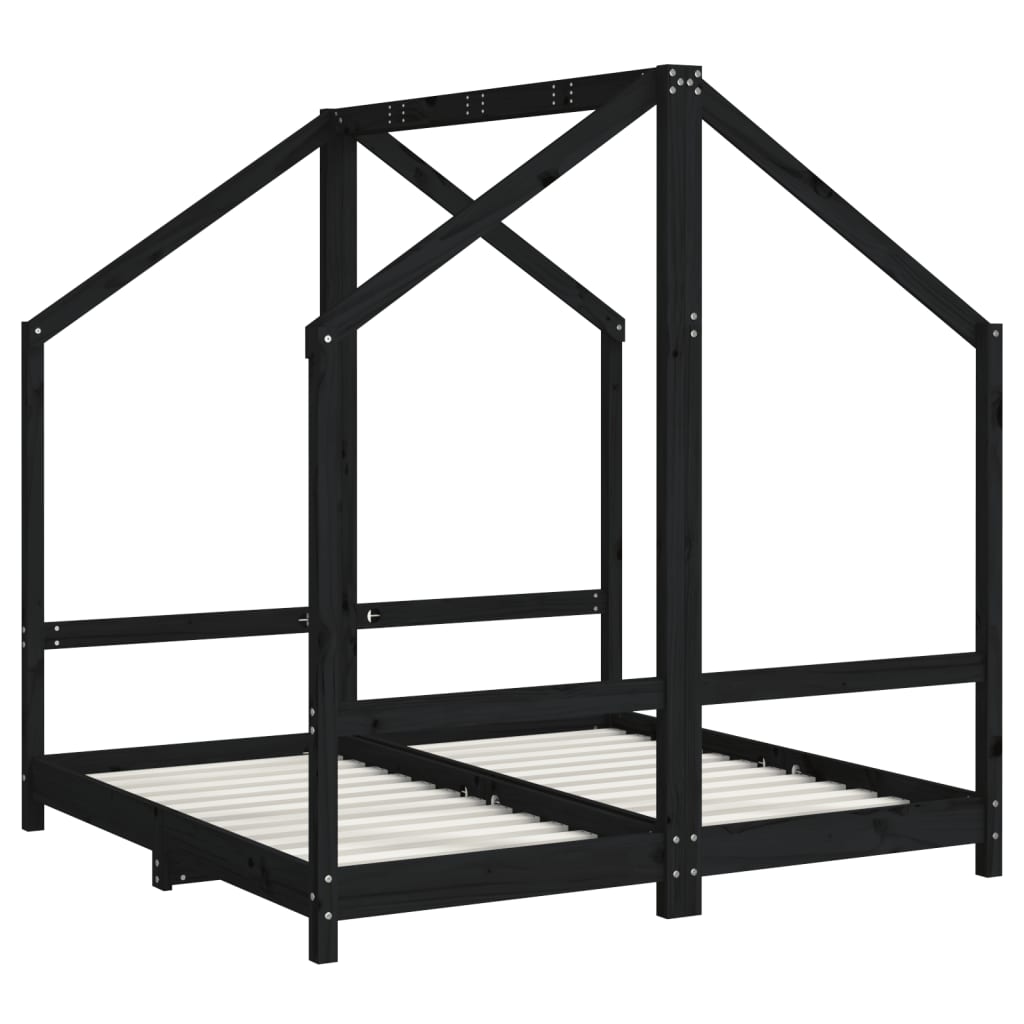 vidaXL Cadru de pat pentru copii, negru, 2x(70x140) cm, lemn masiv pin vidaXL Cadru de pat pentru copii, negru, 2x(70x140) cm, lemn masiv pin