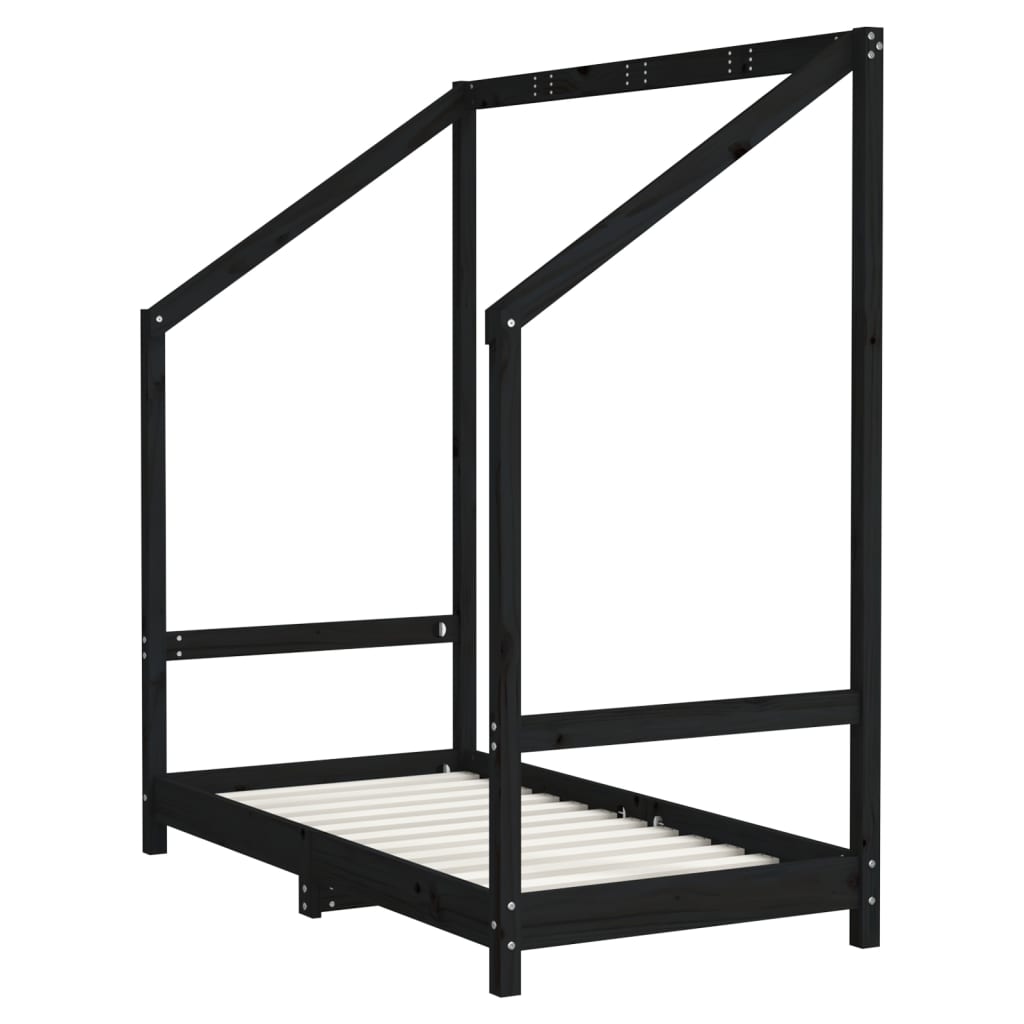 vidaXL Cadru de pat pentru copii, negru, 2x(70x140) cm, lemn masiv pin vidaXL Cadru de pat pentru copii, negru, 2x(70x140) cm, lemn masiv pin