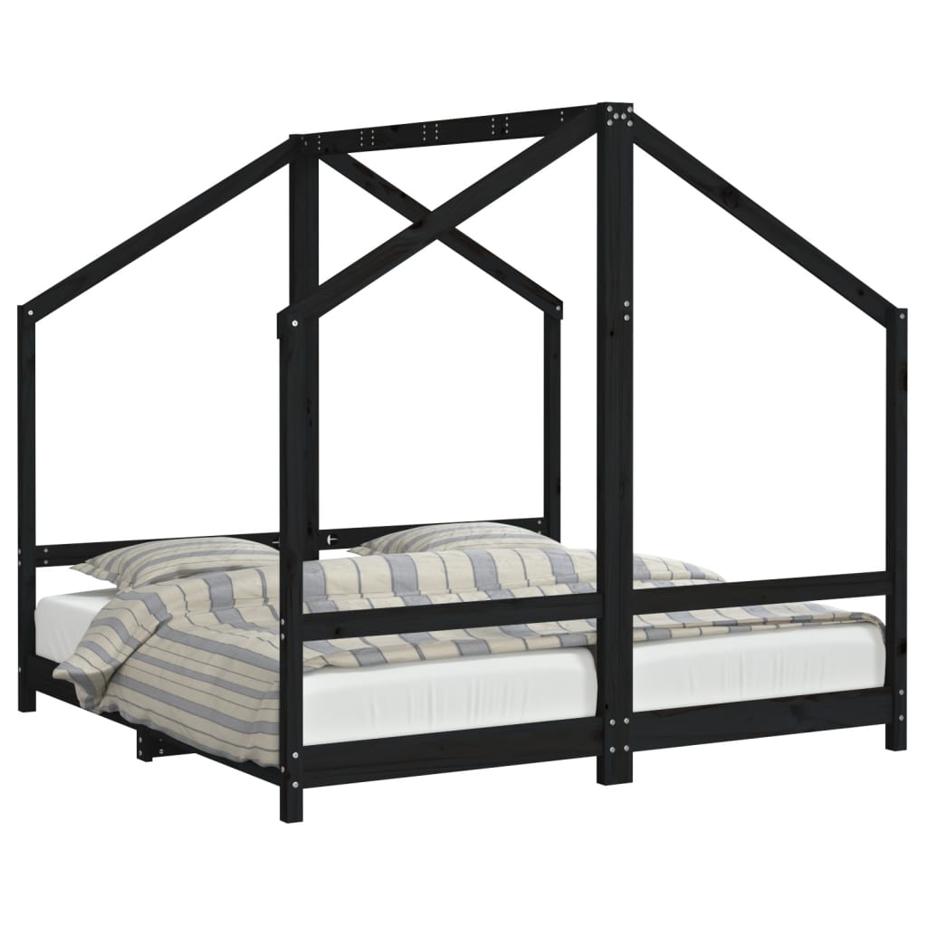 vidaXL Cadru de pat pentru copii negru 2x(80x160) cm lemn masiv de pin vidaXL Cadru de pat pentru copii negru 2x(80x160) cm lemn masiv de pin