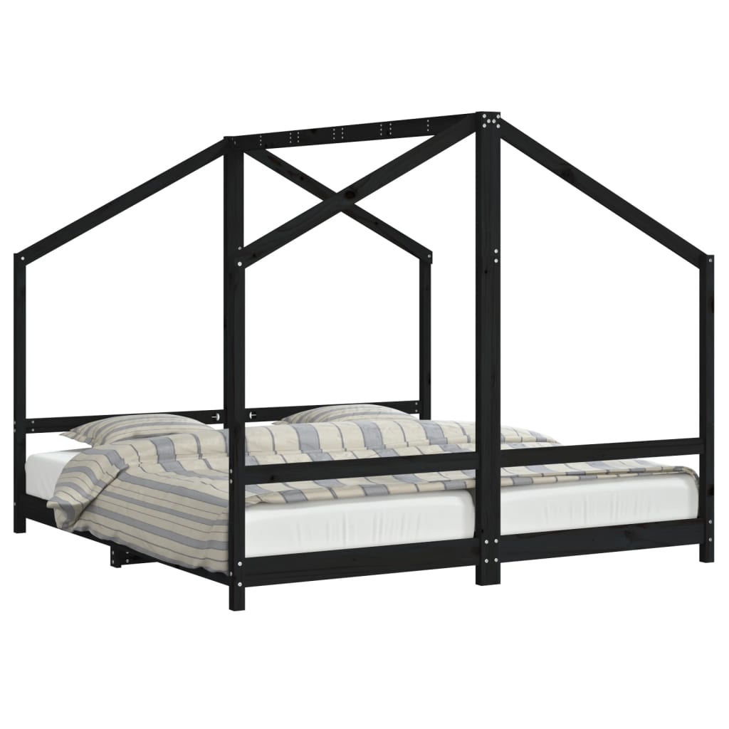 vidaXL Cadru de pat pentru copii negru 2x(90x190) cm lemn masiv de pin vidaXL Cadru de pat pentru copii negru 2x(90x190) cm lemn masiv de pin