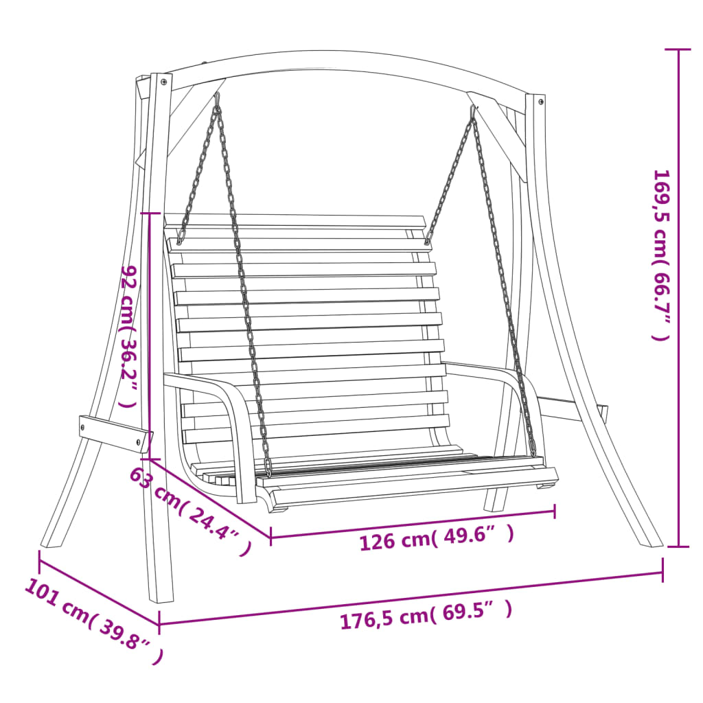 vidaXL Bancă balansoar, lemn masiv de molid cu finisaj din tec