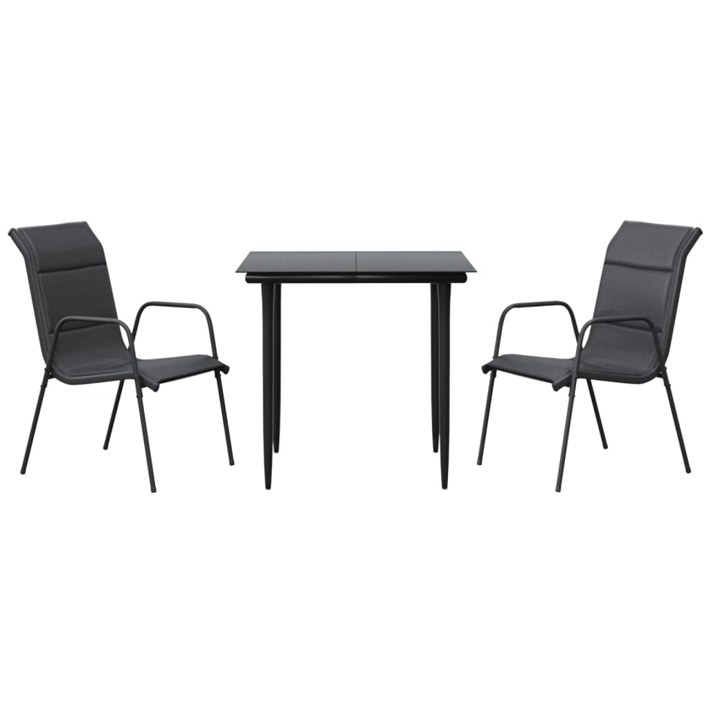 vidaXL Set mobilier de grădină, 3 piese, negru, textilenă și oțel vidaXL Set mobilier de grădină, 3 piese, negru, textilenă și oțel
