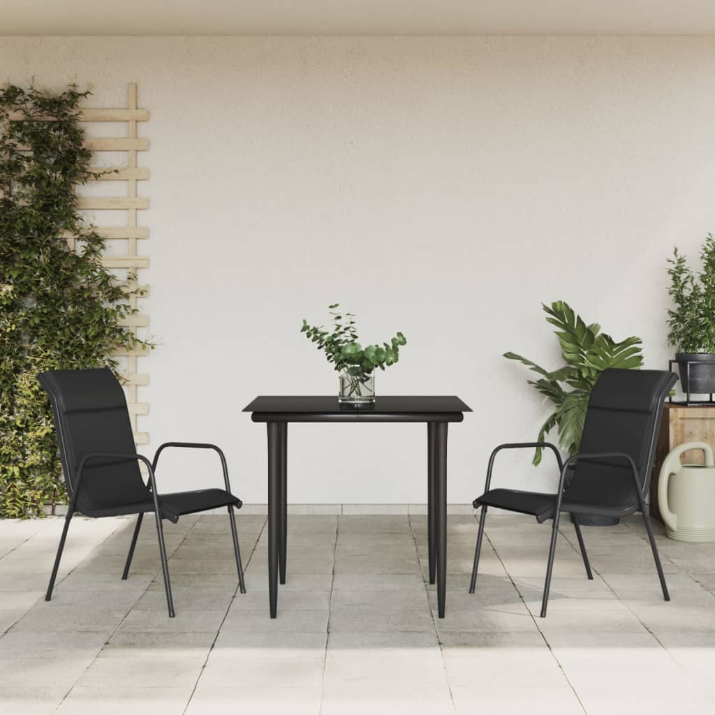 vidaXL Set mobilier de grădină, 3 piese, negru, textilenă și oțel vidaXL Set mobilier de grădină, 3 piese, negru, textilenă și oțel