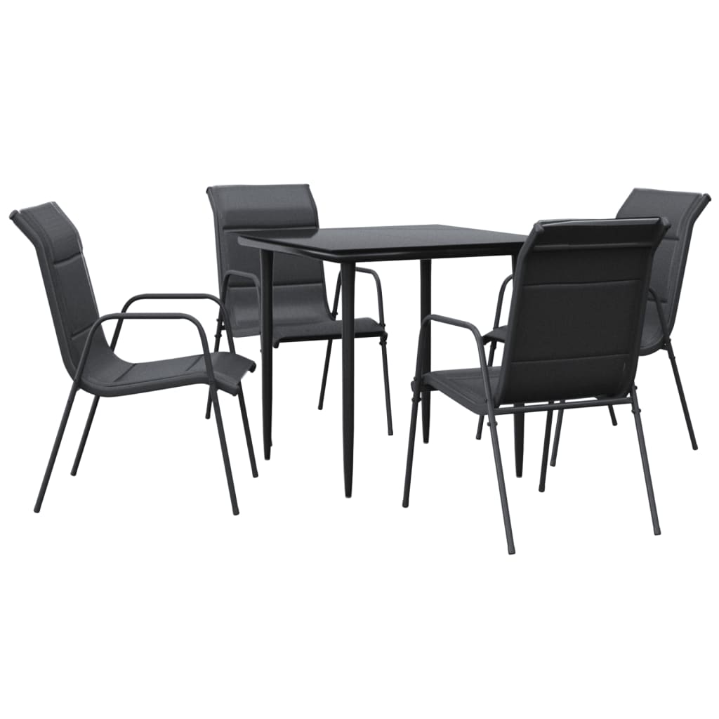 vidaXL Set mobilier de grădină, 5 piese, negru, oțel și textilenă vidaXL Set mobilier de grădină, 5 piese, negru, oțel și textilenă