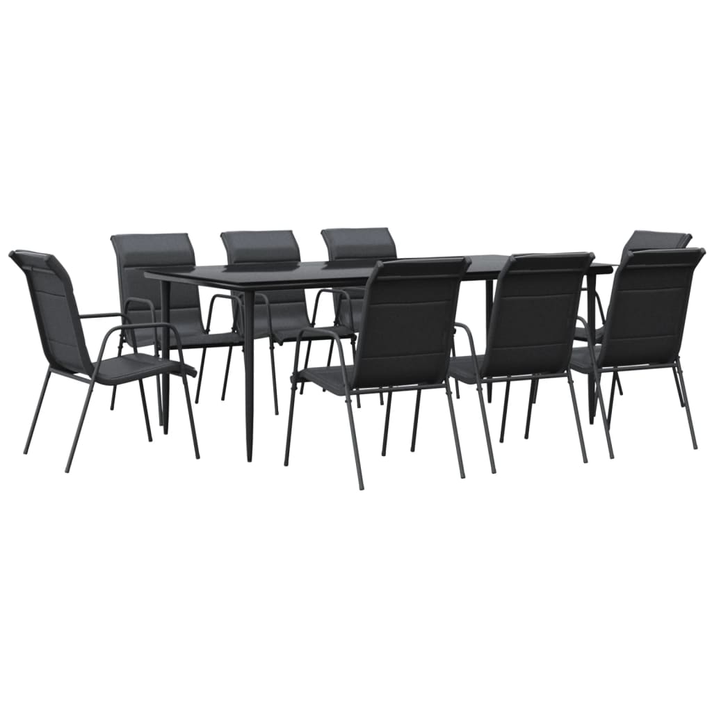 vidaXL Set mobilier de grădină, 9 piese, negru, oțel și textilenă vidaXL Set mobilier de grădină, 9 piese, negru, oțel și textilenă