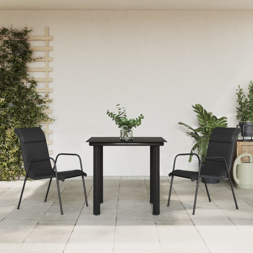 vidaXL Set mobilier de grădină, 3 piese, negru, textilenă și oțel vidaXL Set mobilier de grădină, 3 piese, negru, textilenă și oțel