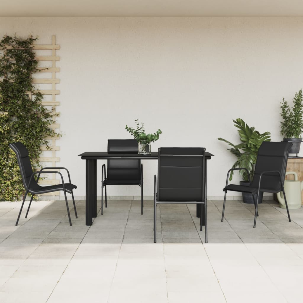 vidaXL Set mobilier de grădină, 5 piese, negru, oțel și textilenă vidaXL Set mobilier de grădină, 5 piese, negru, oțel și textilenă