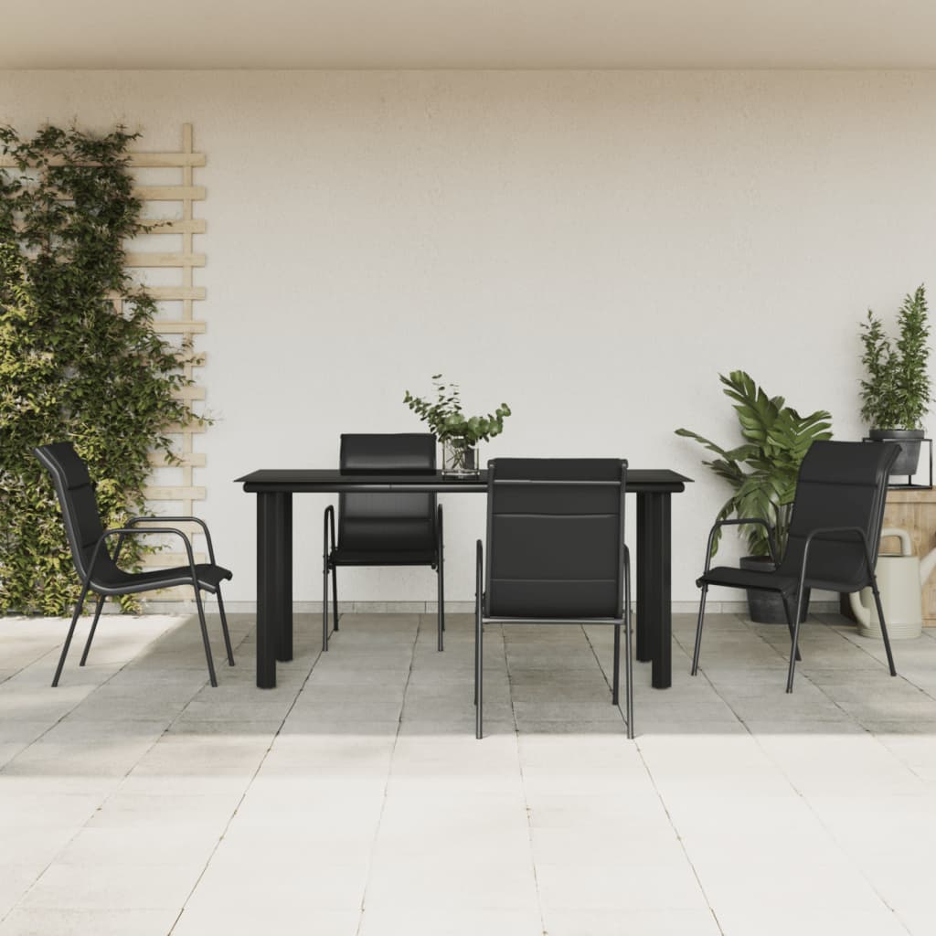 vidaXL Set mobilier de grădină, 5 piese, negru, oțel și textilenă vidaXL Set mobilier de grădină, 5 piese, negru, oțel și textilenă