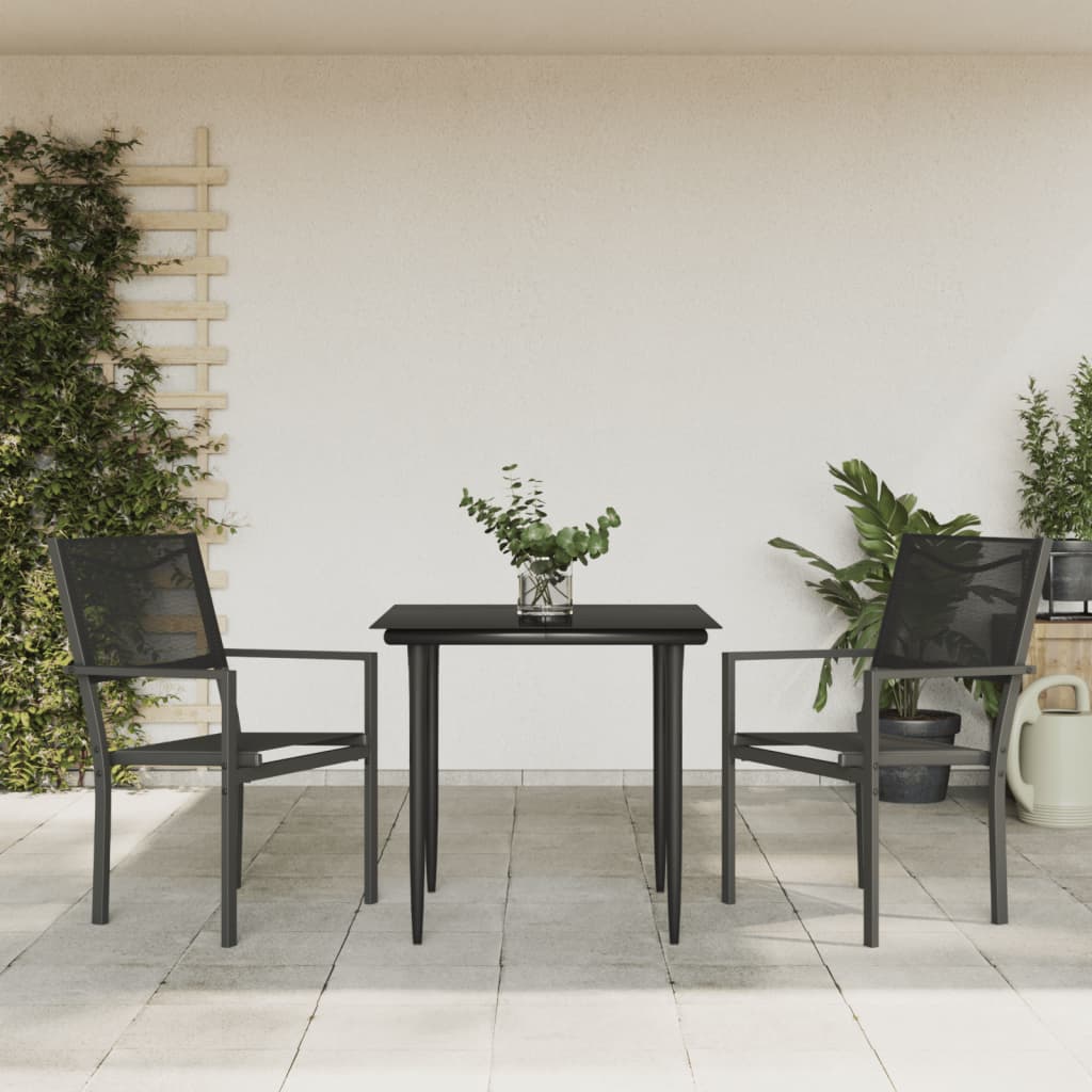 vidaXL Set mobilier de grădină, 3 piese, negru, textilenă și oțel vidaXL Set mobilier de grădină, 3 piese, negru, textilenă și oțel