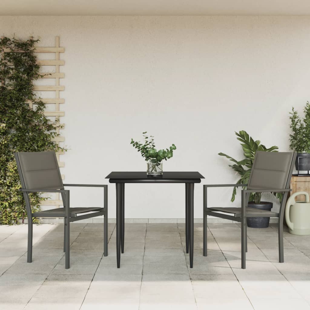 vidaXL Set mobilier de grădină, 3 piese, negru, textilenă și oțel vidaXL Set mobilier de grădină, 3 piese, negru, textilenă și oțel