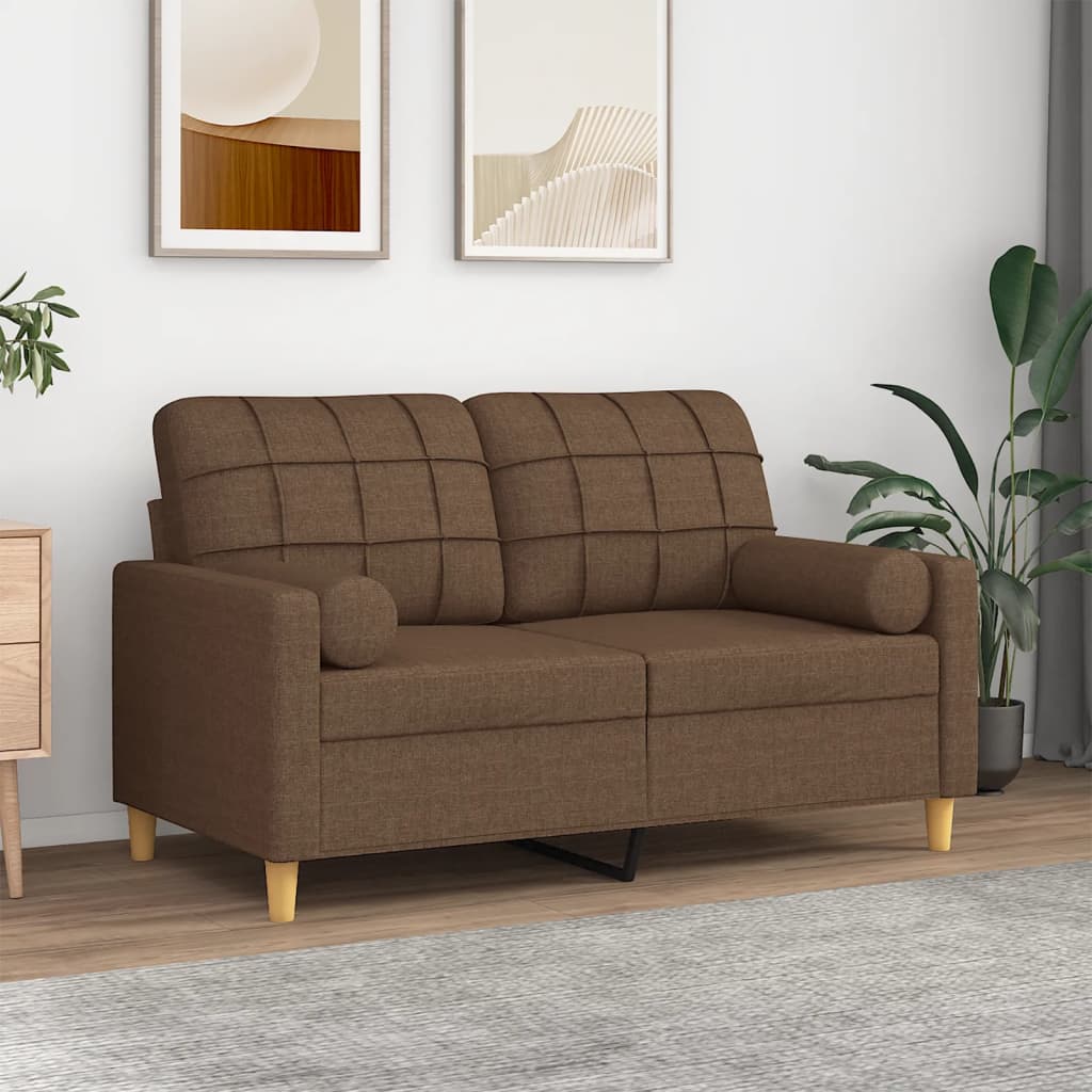 vidaXL Canapea cu 2 locuri cu pernuțe, maro, 120 cm, textil vidaXL Canapea cu 2 locuri cu pernuțe, maro, 120 cm, textil