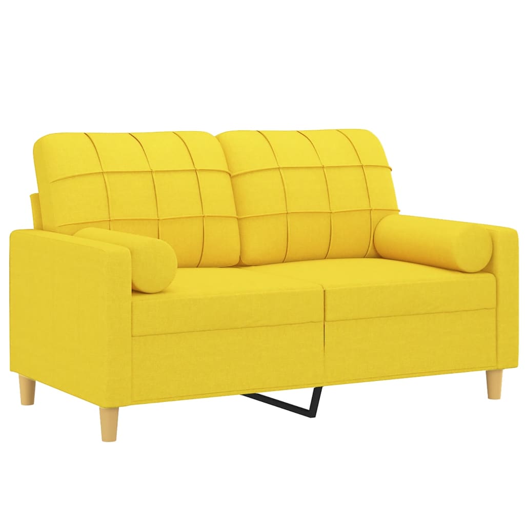 vidaXL Canapea cu 2 locuri cu pernuțe, galben deschis, 120 cm, textil