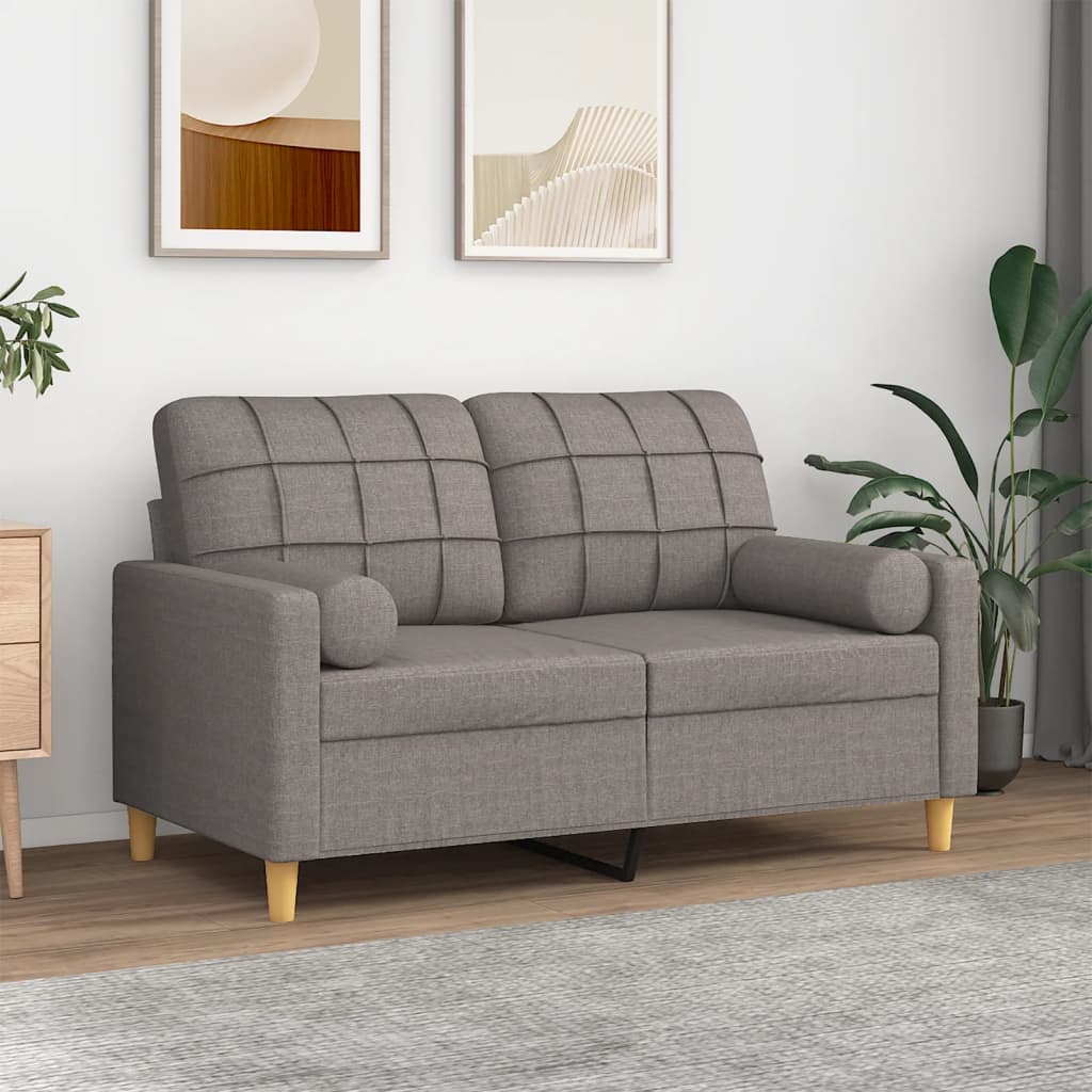 vidaXL Canapea cu 2 locuri cu pernuțe, gri taupe, 120 cm, textil vidaXL Canapea cu 2 locuri cu pernuțe, gri taupe, 120 cm, textil