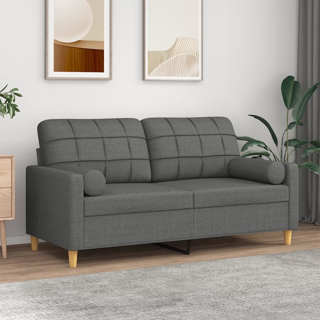 vidaXL Canapea cu 2 locuri cu pernuțe, gri închis, 140 cm, textil vidaXL Canapea cu 2 locuri cu pernuțe, gri închis, 140 cm, textil