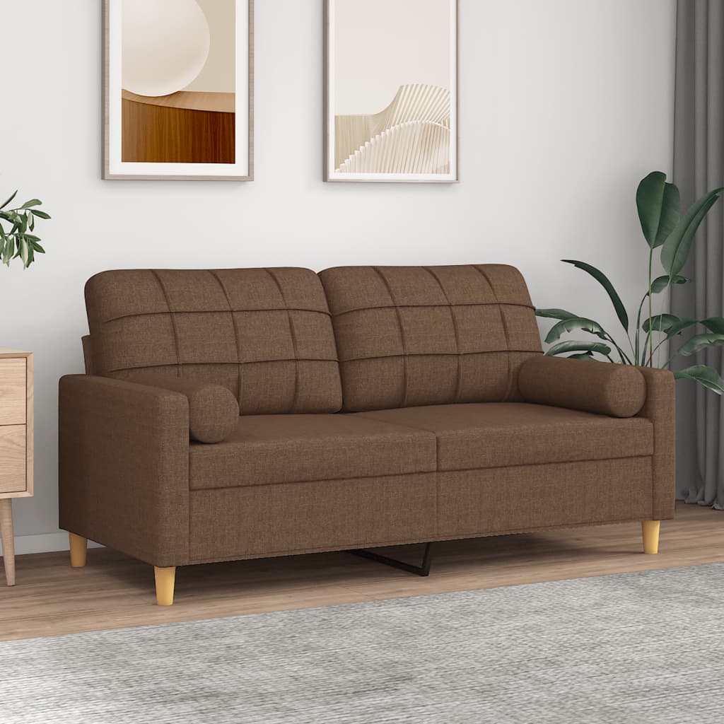 vidaXL Canapea cu 2 locuri cu pernuțe, maro, 140 cm, textil vidaXL Canapea cu 2 locuri cu pernuțe, maro, 140 cm, textil