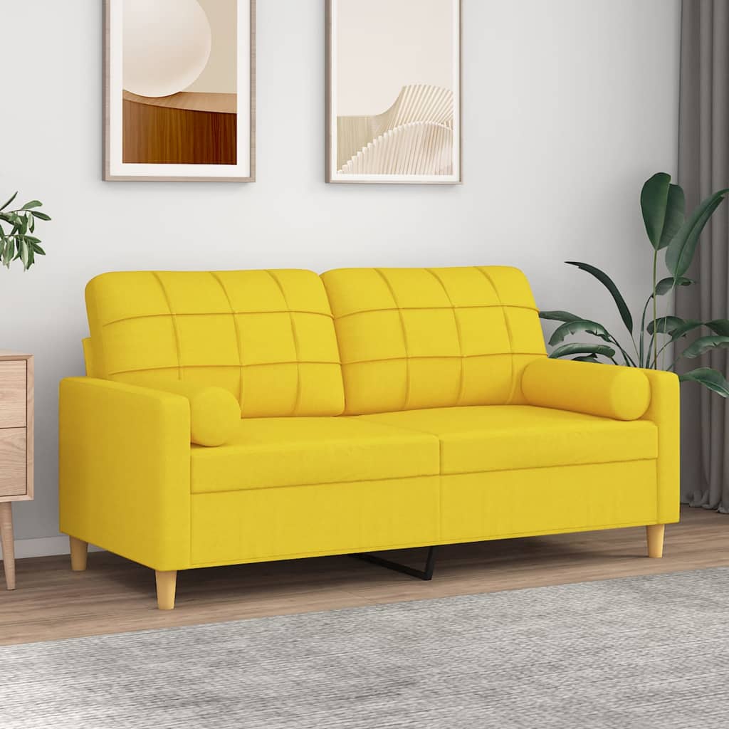 vidaXL Canapea cu 2 locuri cu pernuțe, galben deschis, 140 cm, textil vidaXL Canapea cu 2 locuri cu pernuțe, galben deschis, 140 cm, textil