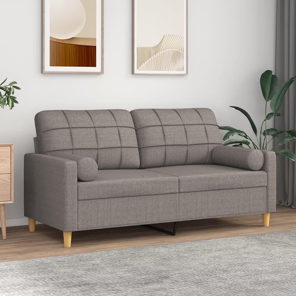 vidaXL Canapea cu 2 locuri cu pernuțe, gri taupe, 140 cm, textil vidaXL Canapea cu 2 locuri cu pernuțe, gri taupe, 140 cm, textil