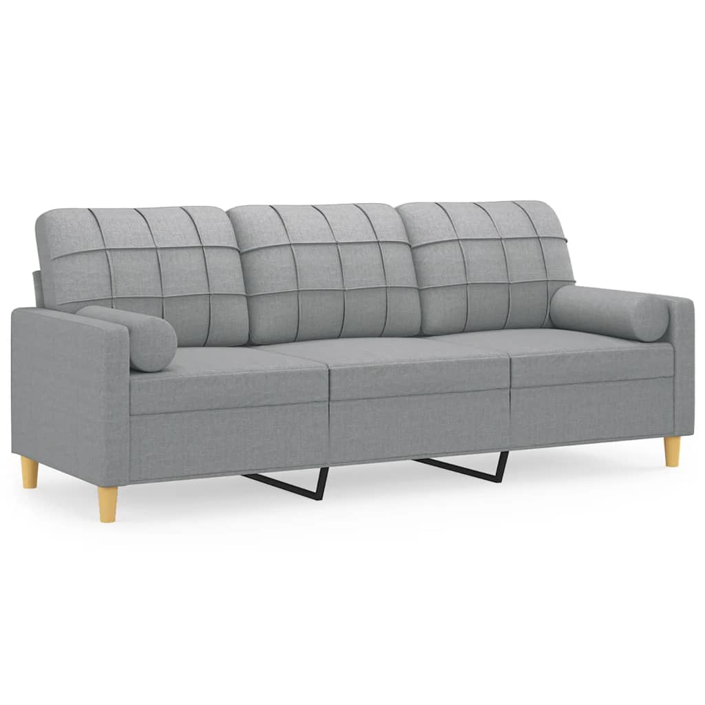 vidaXL Canapea cu 3 locuri cu pernuțe, gri deschis, 180 cm, textil