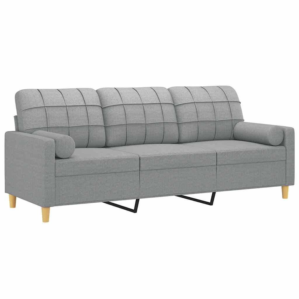 vidaXL Canapea cu 3 locuri cu pernuțe, gri deschis, 180 cm, textil