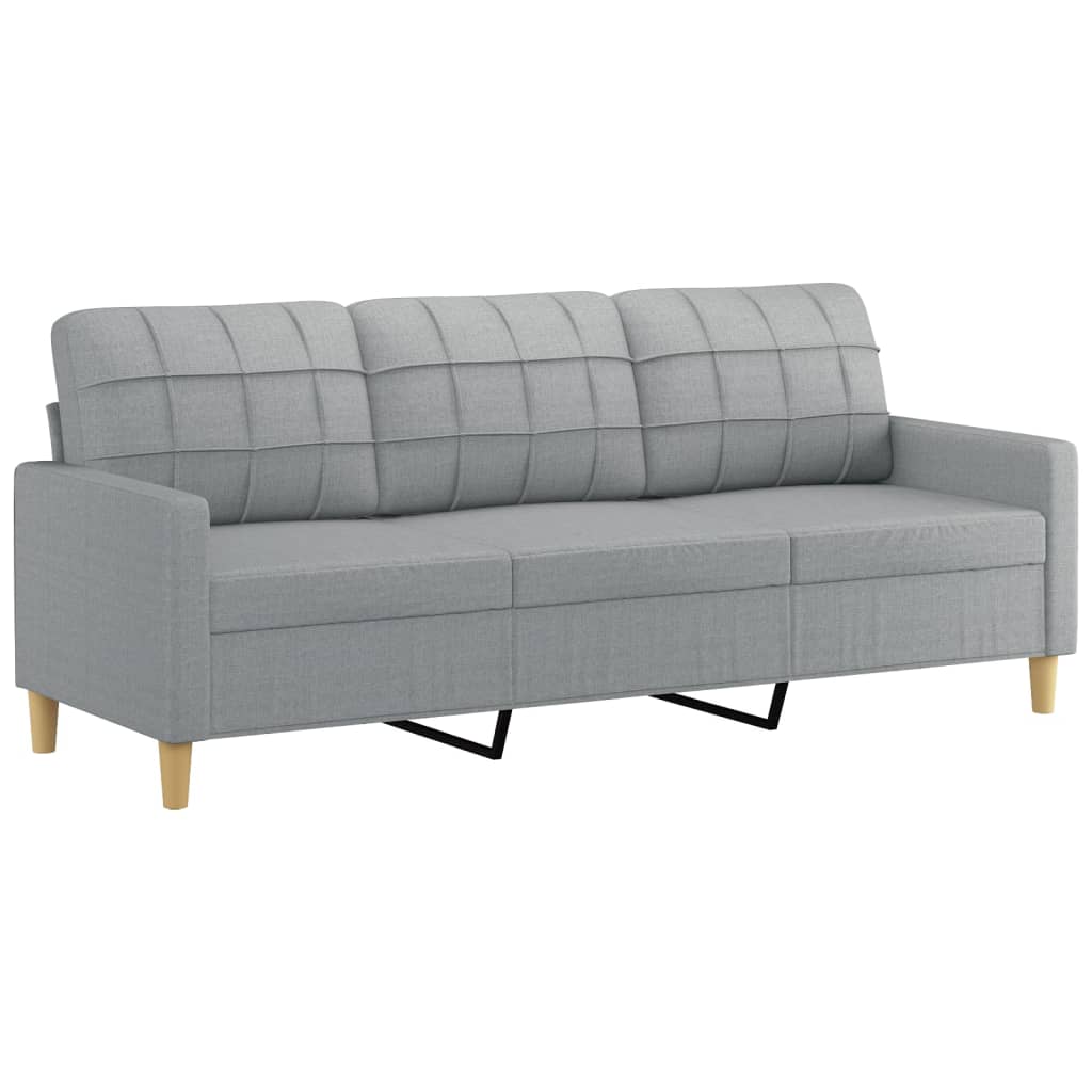 vidaXL Canapea cu 3 locuri cu pernuțe, gri deschis, 180 cm, textil